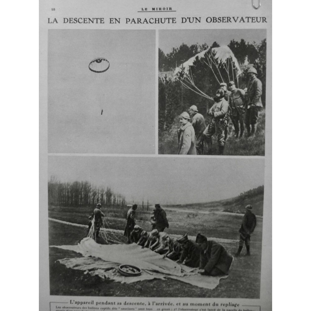 1917 LM PARACHUTE BALLON CAPTIF OBSERVATION EQUIPÉ PARACHUTE AERONAUTE SAUVER