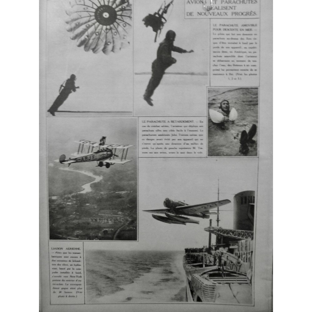 1933 PI PARACHUTE AVION PROGRES AMOVIBLE DESCENTE MER RETARDEMENT HYDRAVION