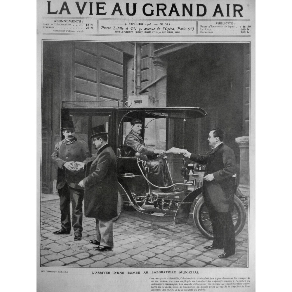 1905 VAGA DYNAMITE AUTOMOBILE TRANSPORT EXPLOSIF BOMBE LABORATOIRE