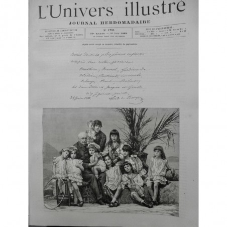 1888 UI LESSEPS PHOTO FAMILLE NOMBREUSE ENFANTS AUTOGRAPHE