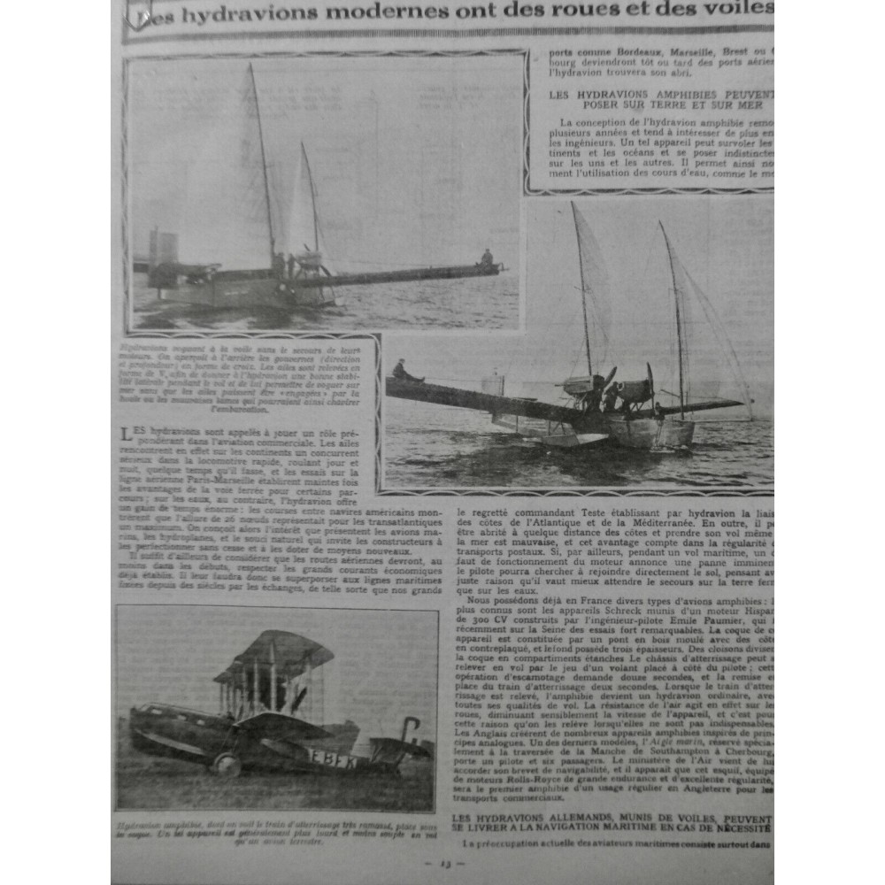 1926 SV HYDRAVION MODERNE ALLEMAND EQUIPEMENT ROUE VOILE NAVIGATION MARITIME