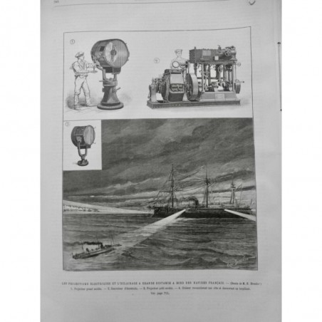 1888 UI MARINE FRANCAISE NAVIRE PROJECTION ELECTRIQUE ECLAIRAGE DISTANCE