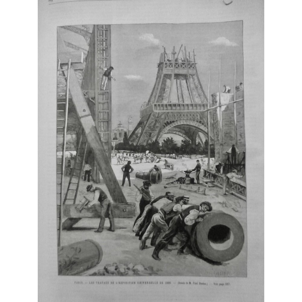 1888 UI PARIS TRAVAUX EXPOSITION UNIVERSELLE OUVIER CHANTIER TOUR EIFFEL