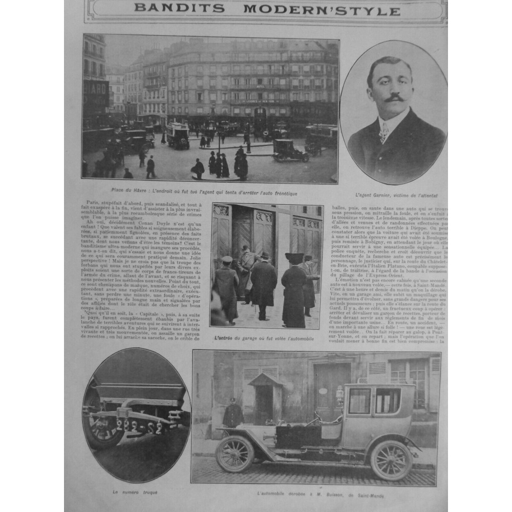 1912 MI TRUAND BANDIT MODERN STYLE VOL AUTOMOBILE PLAQUE TRUQUEE