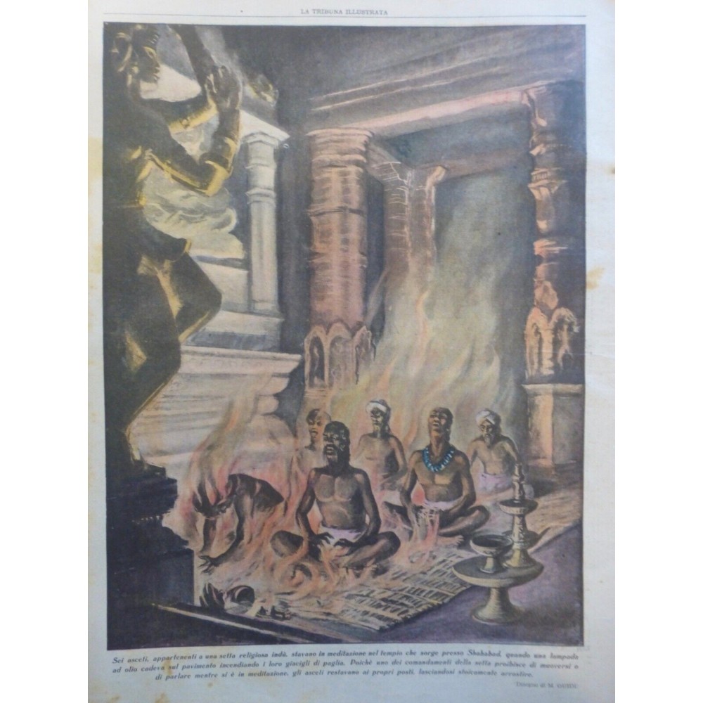 1939 TI INDE SECTE RELIGIEUSE MÉDITATION TEMPLE SHAHABAD LAMPE À HUILE FEU FLAMM