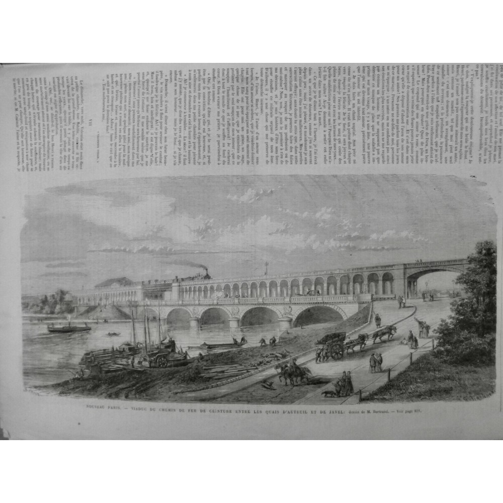 1868 UI PARIS VIADUC CHEMIN FER CEINTURE QUAI AUTEUIL JAVEL TRAIN SEINE BERTRAND