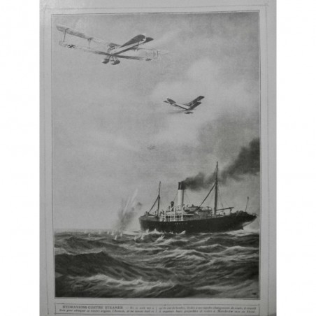 1916 I HYDRAVION STEAMER NAVIRE ANGLAIS GUERRE BOMBARDEMENT PROJECTILE MER