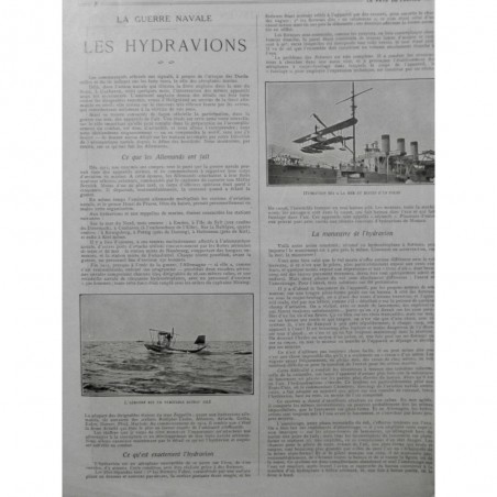 1915 PF HYDRAVION GUERRE NAVALE MISE MER PALAN NAVIRE AERONEF AILE MANOEUVRE