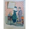 1919 DESSIN LEONNEC MODE FEMININE TOILETTE FOURRURE TABLEAU FAUSSAIRE