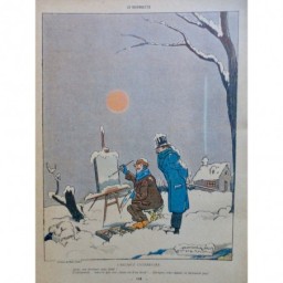 1919 DESSIN MARS TRICK PEINTRE CHEVALET PEINTURE NEIGE CRITIQUE