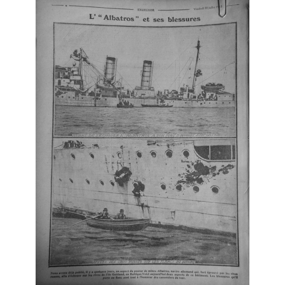 1915 E JUILLET GUERRE ECHOUAGE ALBATROS POSEUR MINES ILE GOTTLAND