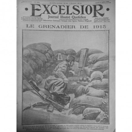 1915 E JUILLET GUERRE GRENADIER GÎTE SAC SABLE POILUS LANCEUR GRENADE