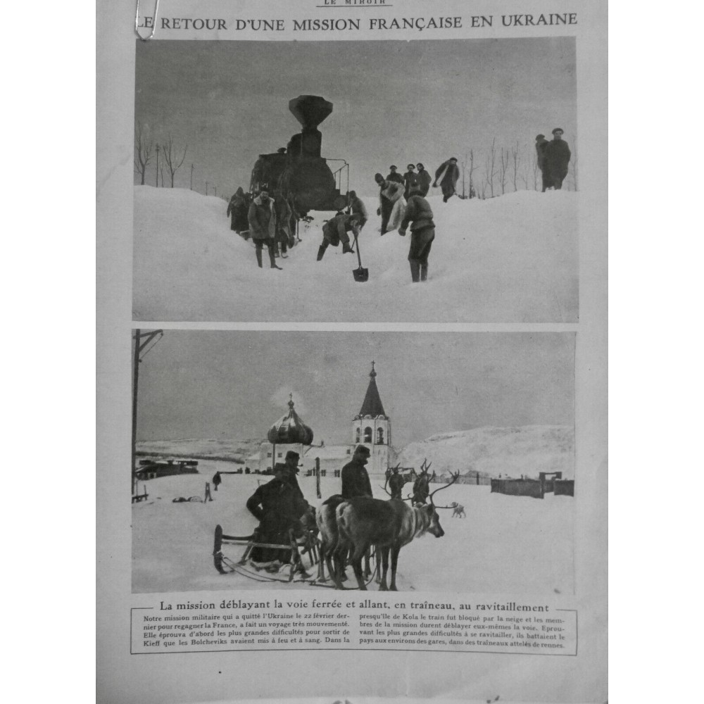 1918 LM UKRAINE MISSION FRANCAISE NEIGE TRAINEAU VOIE FERREE