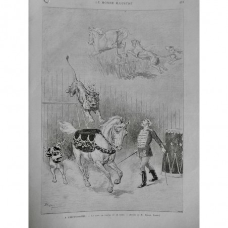 1889 MI CIRQUE HIPPODROME LION CHEVAL CHIEN DOMPTEUR SPECTACLE