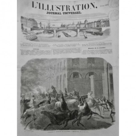 1858 I PARIS VERSAILLES DRAME INCENDIE CHEVAUX AFFOLEMENT CAVALERIE FLAMME