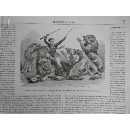 1866 MI CIRQUE NAPOLEON PARIS DOMPTEUR BATTY CAGE LIONS FOUETS