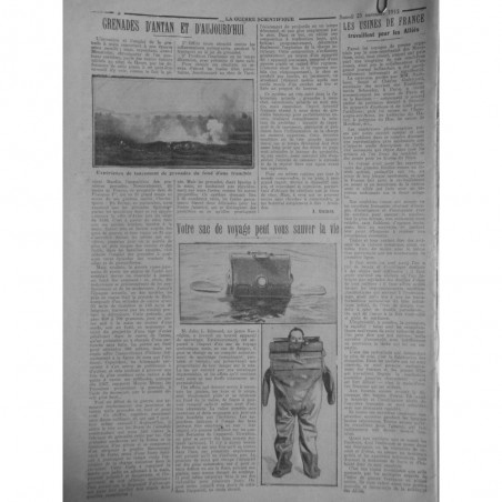 1915 E SEPTEMBRE GUERRE GRENADE EXPERIENCE TRANCHEE EDMUND SAC VOYAGE SAUVETAGE