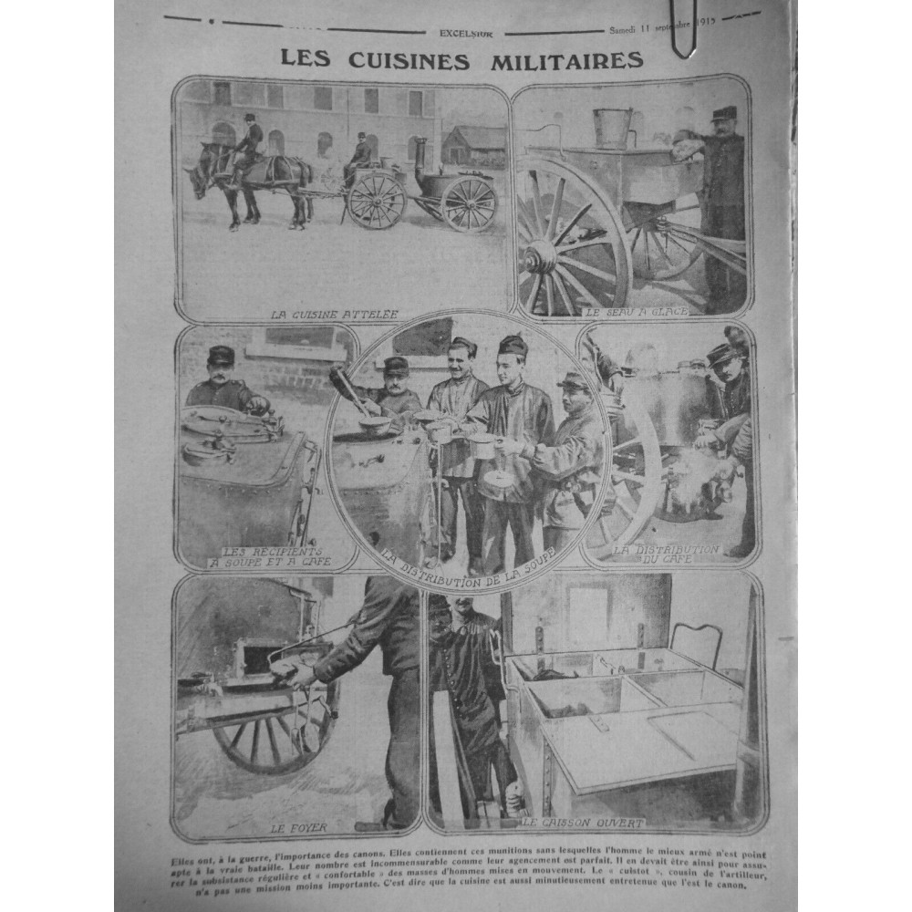 1915 E SEPTEMBRE GUERRE CUISINE MOBILE ATTELAGE CHEVAL DISTRIBUTION SOUPE