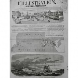 1858 I MER ROUGE OCEAN INDIEN DETROIT BAB-EL-MANDEB ILE PERIM PLAN BARTHOLDI