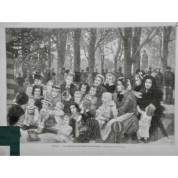 1876 MI PARIS THEATRE GUIGNOL JARDIN LUXEMBOURG BANC ENFANT SPECTACLE