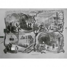 1858 MI ALCOOL PARIS ENTREPOT VIN CAVE GALERIE TONNEAUX