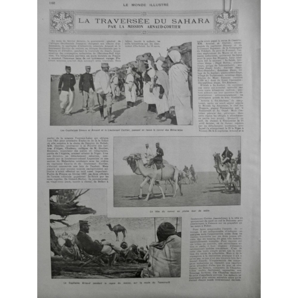 1907 MI MISSION ARNAUD CORTIER TRAVERSEE SAHARA CONVOI MEHARISTE SABLE