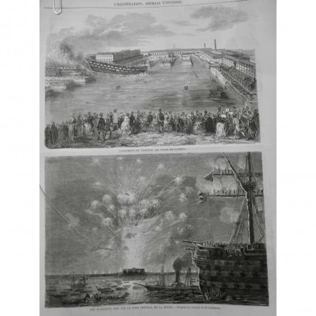 1858 I LANCEMENT VAISSEAU VILLE NANTES FEU ARTIFICE FORT CENTRAL DIGUE PORT