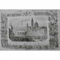 1858 I MUNICH DEFILE CORTEGE PALAIS ROYAL FANFARE CROQUIS SAINT EGER