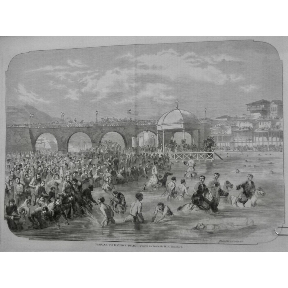 1858 I TIFLIS YORDANN FLEUVE BAIN DESSIN BLANCHARD