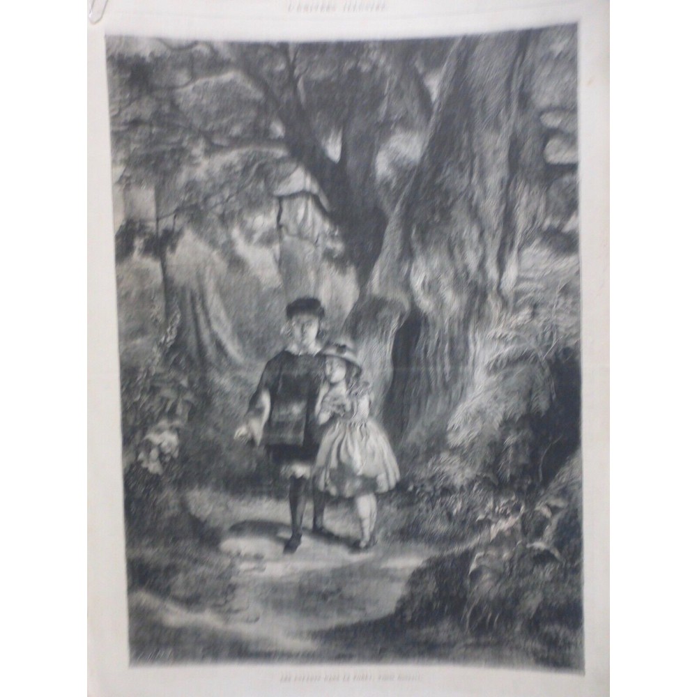 1864 UI PEINTURE LES ENFANTS DANS LA FORET TABLEAU GOODALL