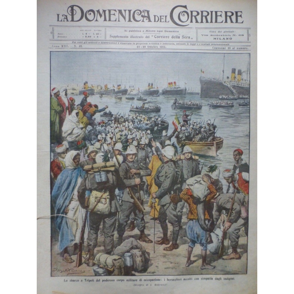 1911 DC GUERRE ITALIE TURQUIE LYBIE TRIPOLI ARRIVEE TROUPE MILITAIRE FLOTTE