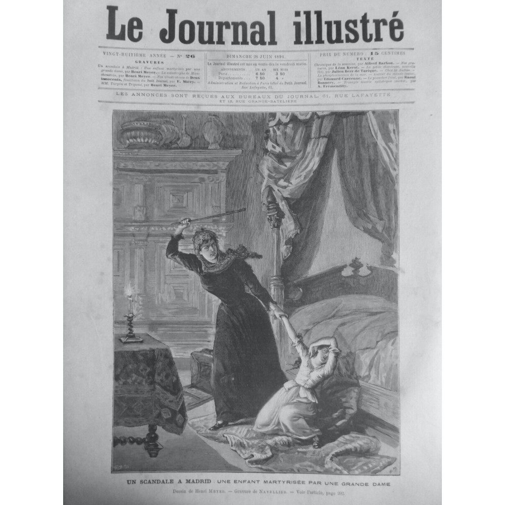 1891 JI ENFANTS SCANDALE MADRID ENFANT MARTYRISEE GRANDE DAME DESSIN HENRI MEYER