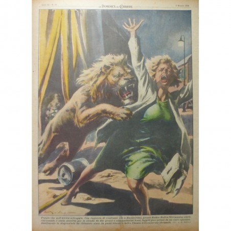 1950 DC CIRQUE CHAPITEAU ANIMAUX LION ATTAQUE FEMME BADEN BADEN ALLEMAGNE