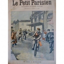 1902 PP VELO BICYCLETTE CYCLISTE RUE DUEL ARMES PISTOLET