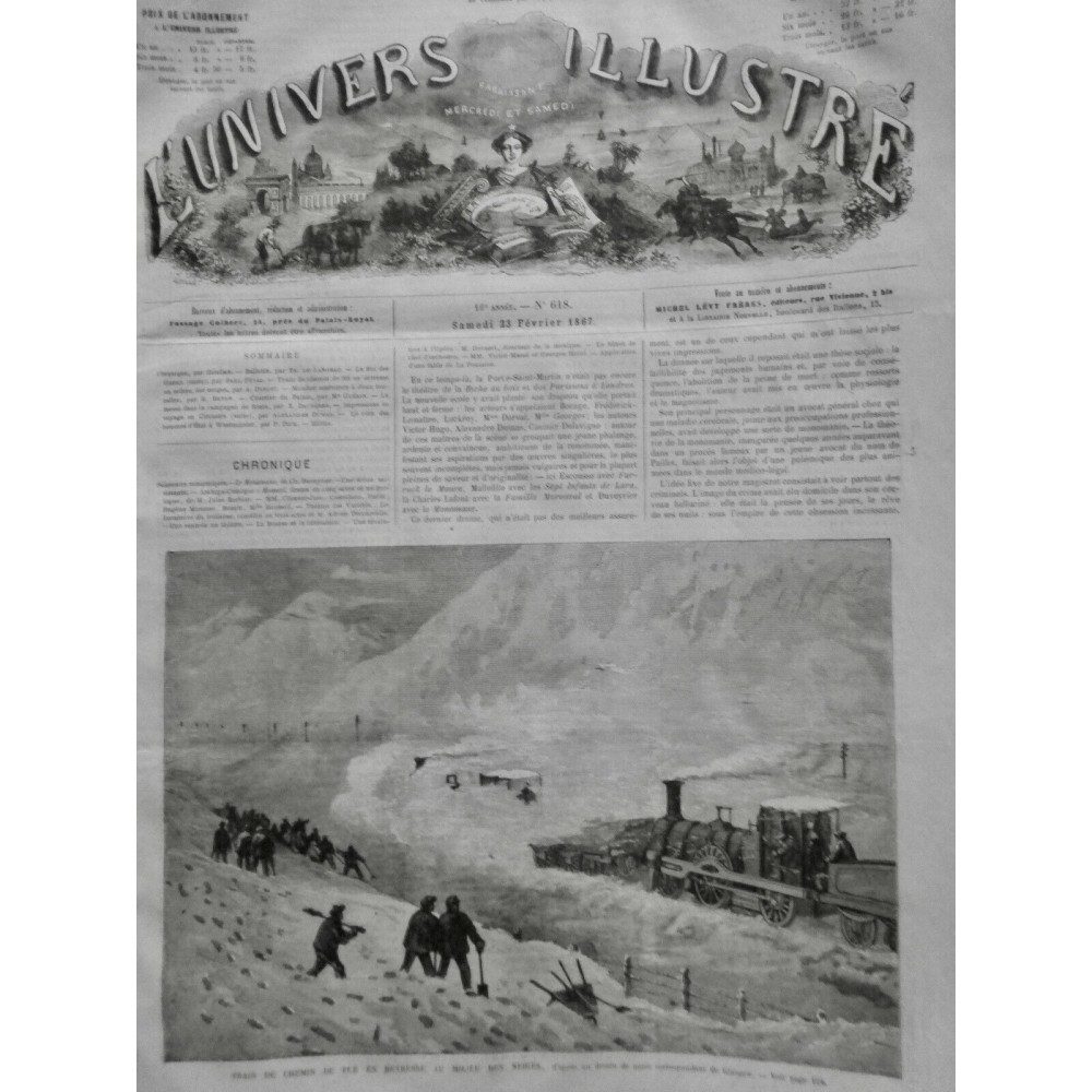 1867 UI GLASGOW ECOSSE NEIGE CHEMIN FER TRAIN LOCOMOTIVE ARRET CHASSE NEIGE