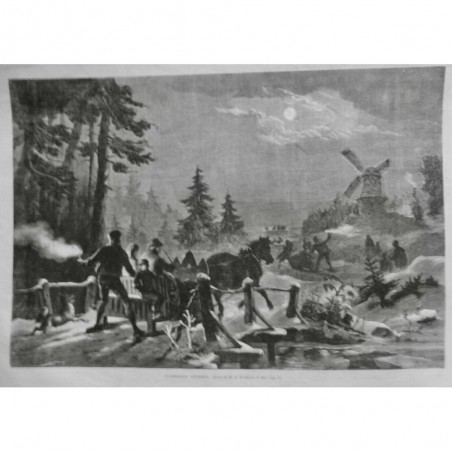 1867 UI SUEDE NEIGE GLACE TRAINEAUX BOIS CHEVAL COUVERTURE FROID MOULIN AILES