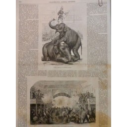 1854 I CIRQUE NAPOLEON ELEPHANT PRODIGE DOMPTEUR THEATRE GAITE COSAQUE BATAILLE