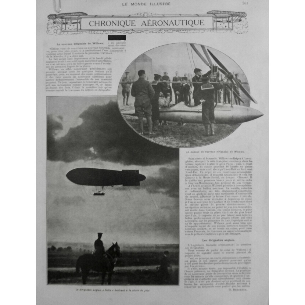 1912 MI DIRIGEABLE ANGLAIS AERONAUTIQUE BALLON WILOWS AERONAT GUERRE DELTA