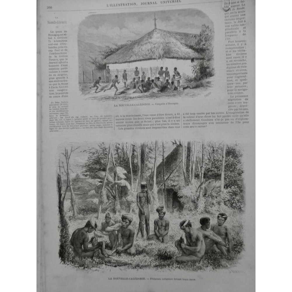 1872 I NOUVELLE CALEDONIE CHAPELLE HOUAGAP RIVIERE TIOUACA PECHEUR INDIGENE CASE