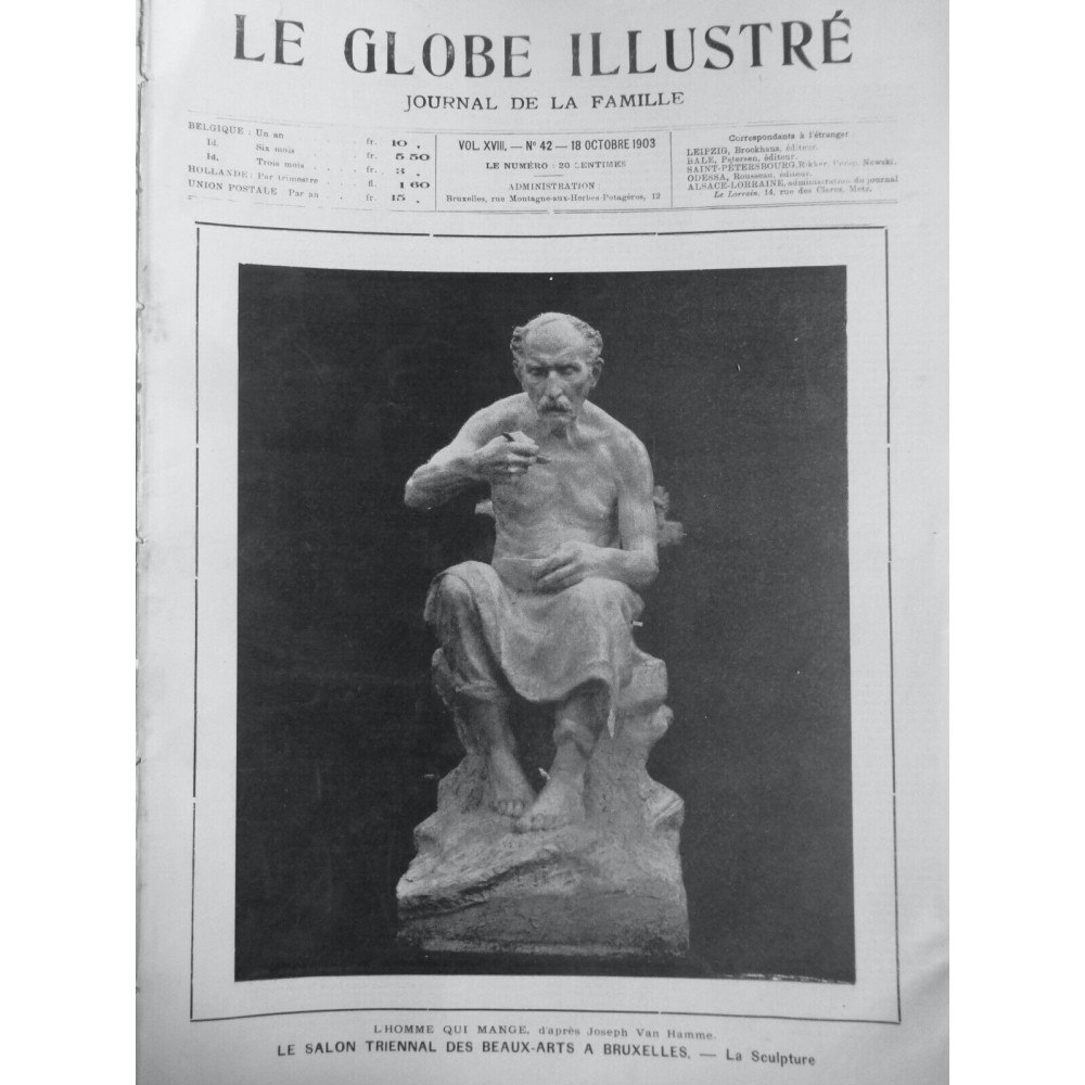 1903 GI SCULPTURE HOMME QUI MANGE JOSPH VAN HAMME SALON BEAUX ARTS BRUXELLES