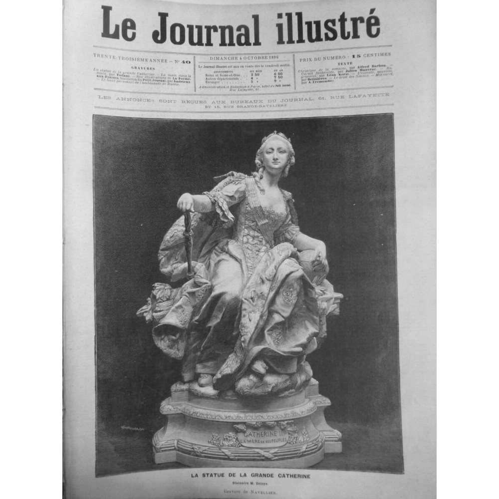 1896 JI SCULPTURE STATUE GRANDE CATHERINE SCULPTEUR M.DELOYE GRAVURE NAVELLIER