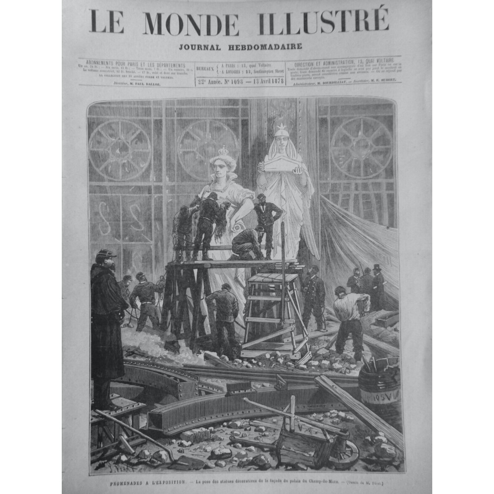 1878 MI SCULPTURE POSE STATUES DECORATIVES FACADE PALAIS CHAMP DE MARS