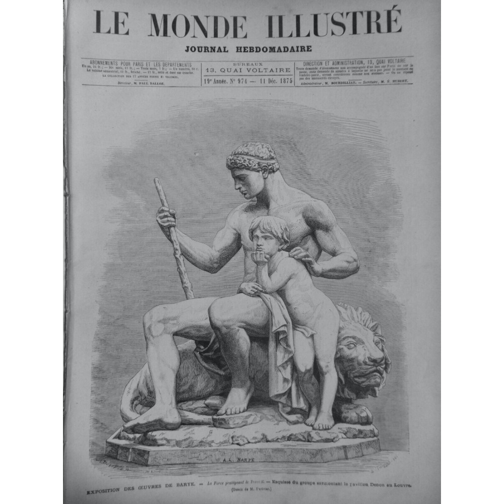 1875 MI SCULPTURE EXPOSITION OEUVRES BARYE FORCE PROTEGEANT TRAVAIL