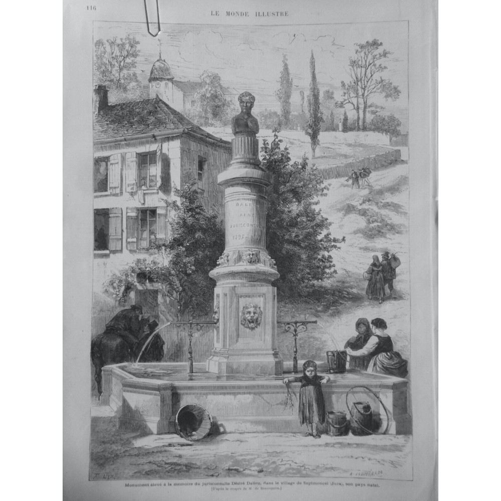 1872 MI SCULPTURE MONUMENT MEMOIRE JURISCONSULTE DESIRE DALLOZ VILLAGE NATAL