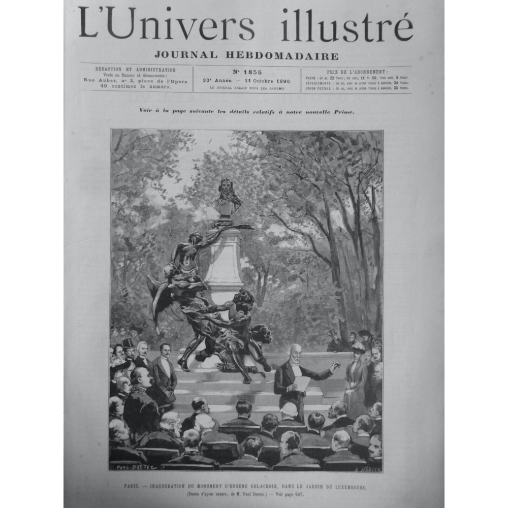 1890 UI SCULPTURE INAUGURATION MONUMENT EUGENE DELACROIX JARDIN LUXEMBOURG