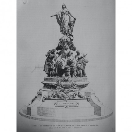 1889 UI SCULPTURE MONUMENT PLACE NATION OEUVRE J.DALOU DESSIN M.A. BRUN