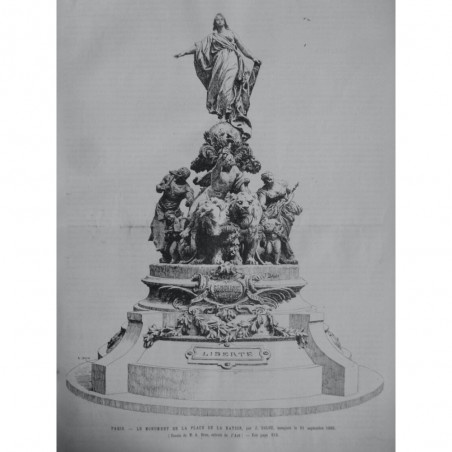 1889 UI SCULPTURE MONUMENT PLACE NATION OEUVRE J. DALOU DESSIN M. A. BRUN