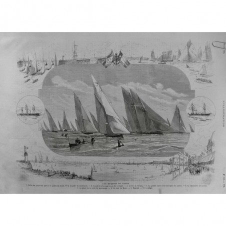 1880 I HAVRE REGATE SORTIE YACHTS COURSE CANONNIERE BARQUE PECHE PHARE RADE