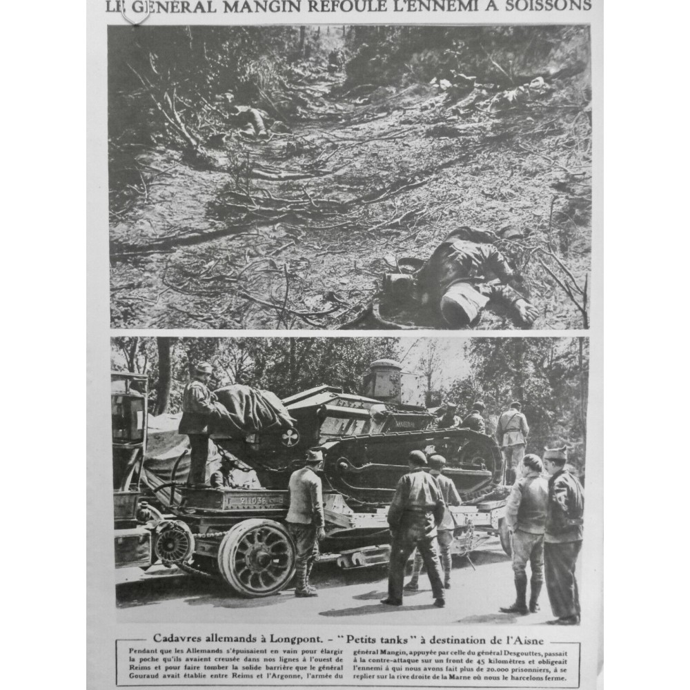 1914 TANK FRANCAIS MANGIN GOURAUD CONTRE ATTAQUE FRONT PETIT TANK 3 JOURNAUX