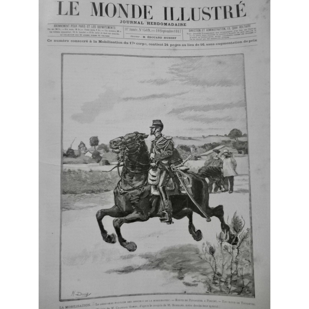 1887 MI GUERRE MOBILISATION GENDARME PORTEUR AFFICHE